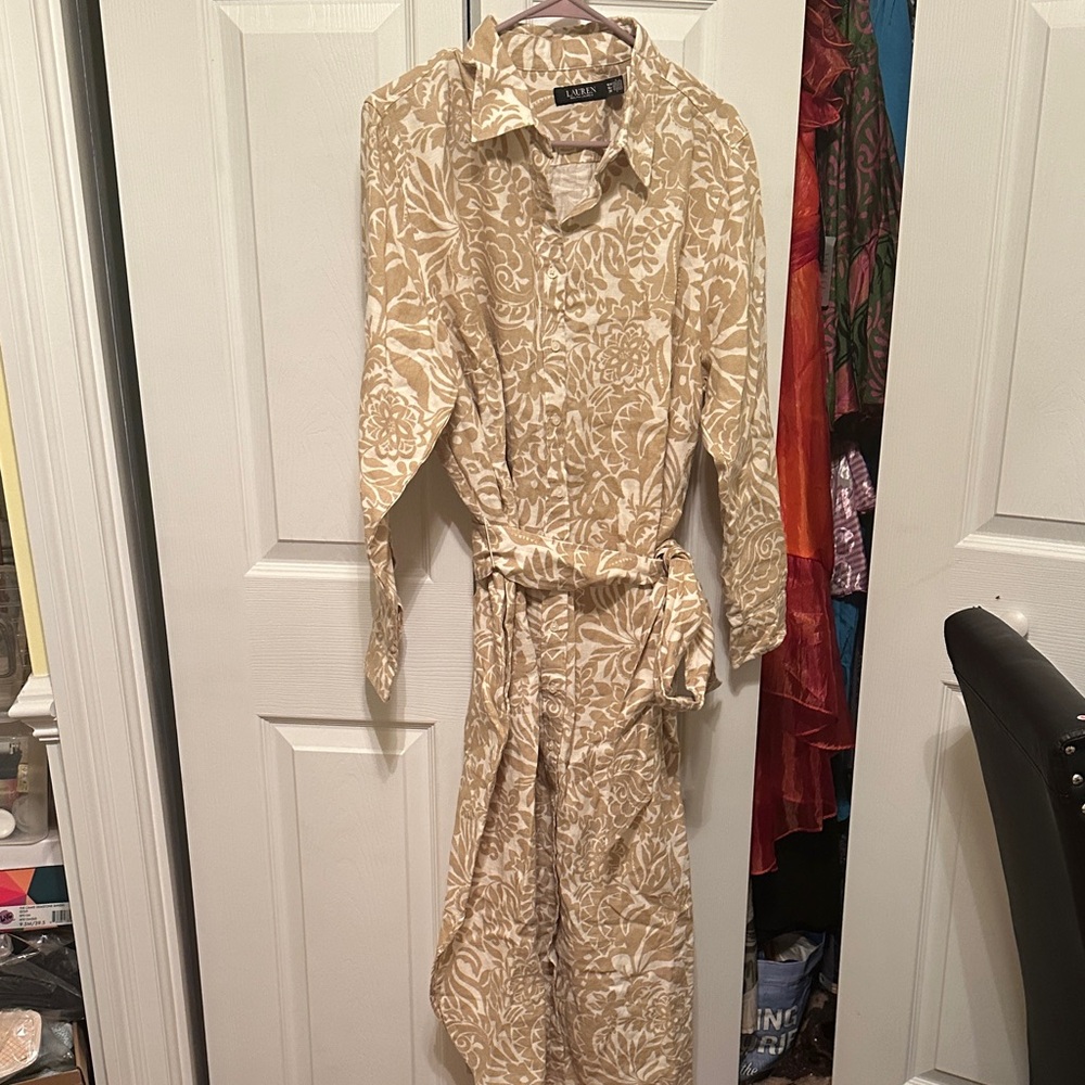 Ralph Lauren Tan Leaf Print Dress